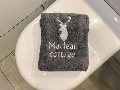 a napkin sitting on top of a toilet at MacLeen Cottage in Arrochar