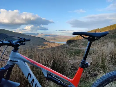 a bike parked on a hill with a view at Willow Lodge in Rashfield
