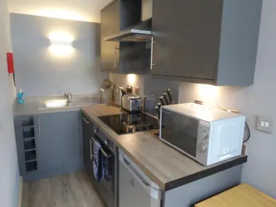 a small kitchen with a sink and a microwave at Auchendennan Farm Self Catering Cottages in Balloch