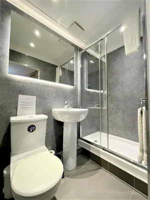 a bathroom with a toilet and a sink and a shower at Elite 3 Bed New Town Apt with Private Walled Garden in Edinburgh