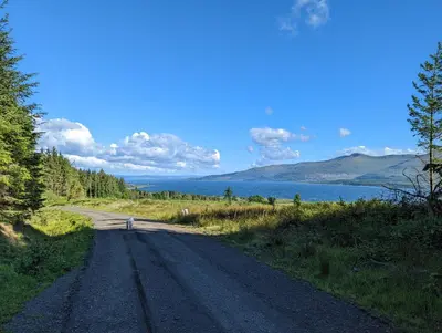a dirt road next to a body of water at Lochaline Hotel in Lochaline