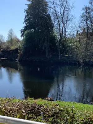 a view of a lake with trees and grass at Tanllan Apartment in Callander