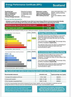 a screenshot of a document with the emergency performance certificate checklist at 4 bed bungalow near Airport in Edinburgh