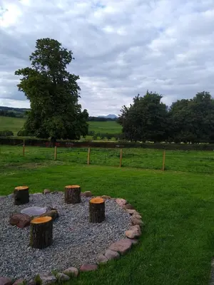 a circle of tree stumps in the middle of a field at The Cuddies in Balloch