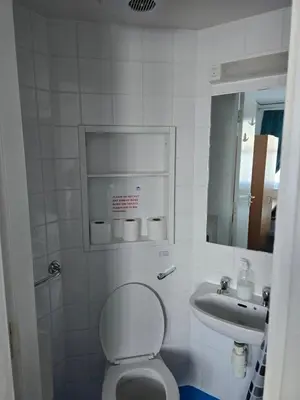 a small bathroom with a toilet and a sink at The Waterfront in Greenock