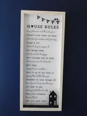 a picture of a sign with a house rules at Beautiful 3 bedroom home with large garden 35 mins to Glasgow & Edinburgh in Whitburn
