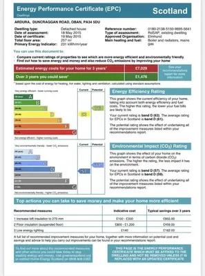 a screenshot of a document with the emergency performance certificate evg and other at Ardura Apartment No 1 in Oban