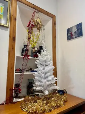 a christmas tree on a table in a room at 4B Millhill Street in Dunfermline