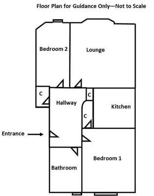 a block diagram of a floor plan for guidance only not to scale at Castleview is a lovely flat in a listed building in Rothesay