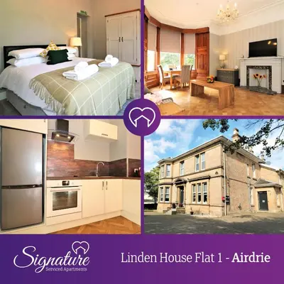 a collage of photos of a house and a hotel at Signature - Linden House Flat 1 in Airdrie