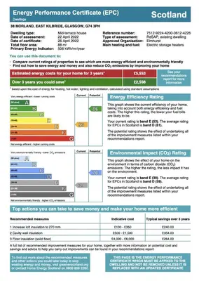 a screenshot of the energy performance certificates efc document at Signature - Morland House in East Kilbride