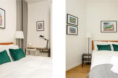 a bedroom with two beds and a desk at Heriot Bridge Hideaway by Calton Living in Edinburgh