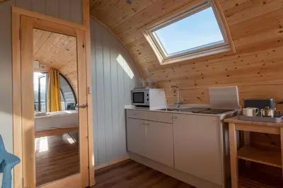 a kitchen with a sink and a window at Callander Hostel in Callander