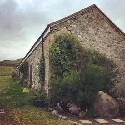 an old stone building with plants growing on it at Croft Cottage in Gatehouse of Fleet