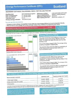 a screenshot of a document with the emergency performance certificate eco at Snowberry Cottage No 2 in Onich