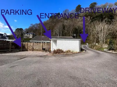 an image of a driveway with the words entrance and drivewayance at Glenshee Annexe, Oban. in Oban