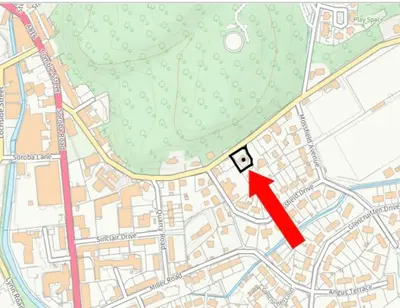 a map with a red arrow pointing to a city at Glenshee Annexe, Oban. in Oban