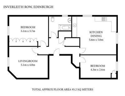 a black and white floor plan of a house at The Botanics Residence in Edinburgh
