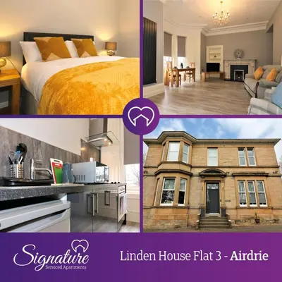 a collage of three pictures of a hotel room at Signature - Linden House Flat 3 in Airdrie
