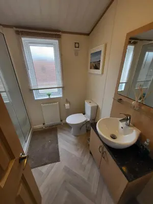 a bathroom with a sink and a toilet at Red Squirrel Lodge in Auchterarder