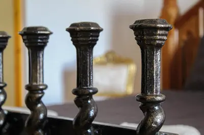 a group of black railings in front of a mirror at Lavish 2 bed sleeps 5 near Lanark in Carstairs
