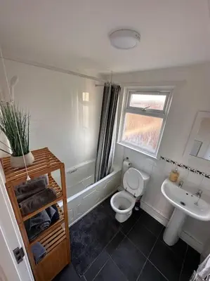 a bathroom with a toilet and a sink at Semi-detached chalet at Maryville Caravan Site - Uddingston, Glasgow in Uddingston